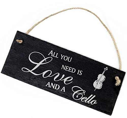 Schiefertafel Deko Cello Schild 22 x 8 cm - All you need is Love and a Cello - Wanddeko Dekoration Türschild