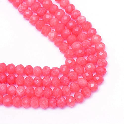 Edelstein Perlen Achat Stein 4mm 30Stk Facettiert Rondelle Edelsteine Halbedelstein Schmuckperlen Schmuckstein Kleine Perlen Kette (Pink)