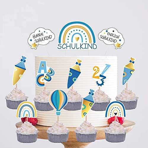 Schulanfang Tortendeko Bunt Schulkind Cupcake Topper Einschulung Tortendeko Schulanfang Kuchen Dekoration Mädchen und Junge (B)