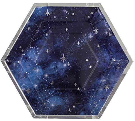 Unique- Lot de 8 Assiettes hexagonales en Carton estampillé d'aluminium – 23,5 cm – Galaxy Halloween Party, 23654, Multicolore