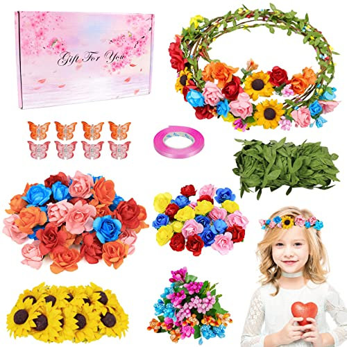 Meetory Blumenkranz Basteln für Kinder, Blumenkranz Haare Deko, DIY Bastelset Kinder, Kindergeburtstag Basteln Mädchen Haarschmuck, Hochzeitsfeier/Urlaub/Geburtstag