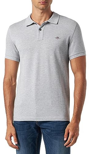 GANT Men's Slim Shield SS Pique Polo Shirt, Grey Melange, XXL