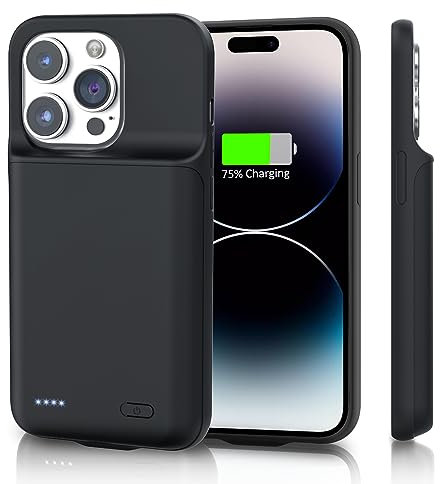 HUOBAO Battery case for iPhone 14 Pro/13 Pro/13 (6.1, 6000mAh),[2025 New] Fast Charging 360° Protective Portable Ultra Slim Charger Case, Rechargeable Smart Extended Battery for iPhone 14 Pro Black