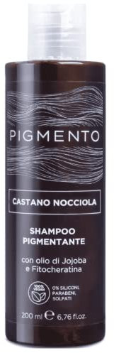 Pigmento, Shampoo pigmentante, Trattamento Ravviva il Colore con Olio di Jojoba e Fitocheratina, Colore Capelli Castano Nocciola Caldo, Deterge e Rende i Capelli Brillanti e Setosi, 200ml