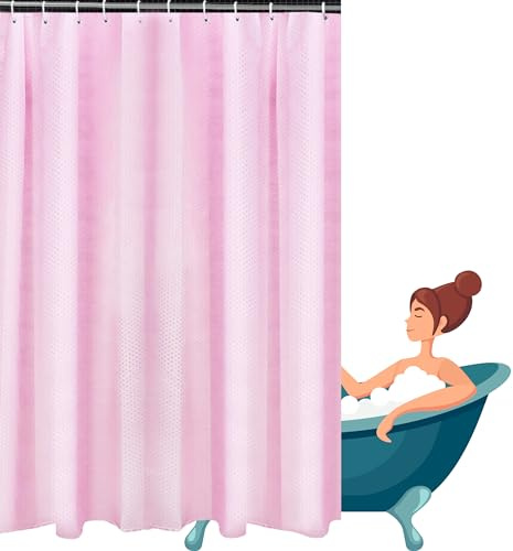 Glamified Waffle Pink Shower Curtains Mould proof Resistant Washable, Water Repellent Heavy Duty Weighted Fabric Shower Curtains Bathroom 180 x 180cm Drop (Pink)