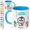 True Statements Weihnachtstasse mit Namen personalisiert „Fröhliche Weihnachten“ - mit Pinguin-Motiv - 330ml Keramik Kaffeebecher mit Spruch - Geschenk zu Weihnachten (Hellblau)