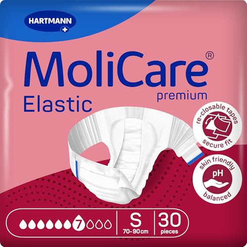 MoliCare Premium Elastic Unisex Einweg-Slip: diskrete Anwendung für Frauen und Männer mit Inkontinenz; 7 Tropfen, Größe S, 30 Stück