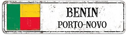 Rimego Segno stradale del Benin - Cartello in metallo, stile vintage, con scritta in lingua inglese Capital City Porto-Novo per interni ed esterni, 8 x 30 cm