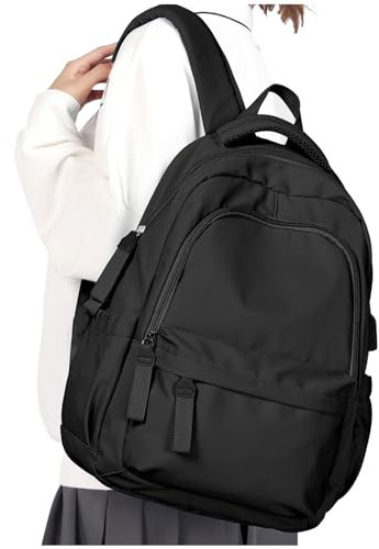 WEPLAN Zaino da Scuola Superiore Zaino Università Donna Zainetto Zaini Scuola Media Ragazza Ragazzo College Backpack School Impermeabile Zaini Casual Lavoro Donna,Nero