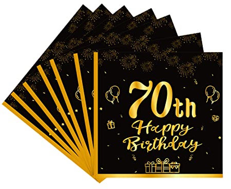 YAAVAAW Happy 70th Birthday Napkins Black and Gold,20Pc 70th Tableware Party Napkins,70th Birthday Decor Tissue Luncheon Paper Napkins for Women,Men,Him,Her 70th Birthday Party Supplies Table Decor