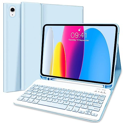 Custodia con Tastiera per iPad 10 Generazione 10.9” 2022/(A16) 11a generazione 11'' 2025, Italiano QWERTY, Tastiera Custodia Wireless Rimovibile per iPad 11/10 Gen -Cielo Blu