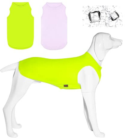 Kickred 2 Pack Hund Kühlung Shirts, EIS Haustier Weste Hund Kleidung für Instant Kühlung, ultraleichte atmungsaktive ärmellose T-Shirts für mittlere Hunde Junge Mädchen (Violett+Grün, XXL)