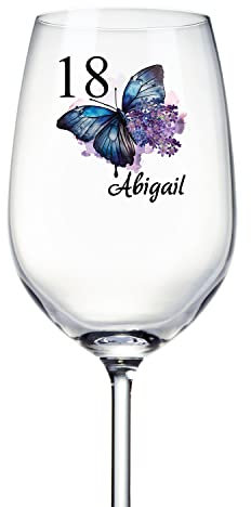ukgiftstoreonline Personalised 18th Birthday Butterfly Wine Glass Gift for Her