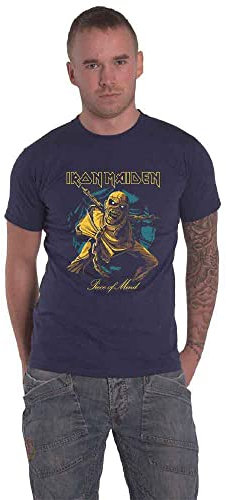 Iron Maiden T Shirt Piece of Mind Gold Eddie Official Unisex Navy Blue XL