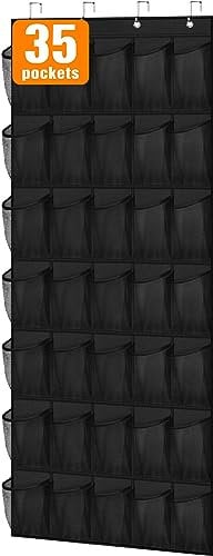 MISSLO 35 Pockets Shoes Storage Back of Door Hanging Shoe Organiser Sturdy Fabric Large Over Door Shoe Organizer for Bedroom Shoe Hanger Holder, Black