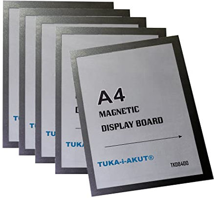 TUKA-i-AKUT 5st. A4 Info-Rahmen Selbstklebend mit Magnetverschluss, Einstecktasche Infotasche Blatthalter, Schnelles Wechseln von Aushängen, Aufklappbarer Magnetrahmen Farbe Schwarz, TKD8400-A4-5x