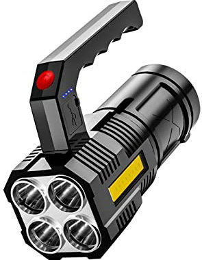 LED Torch Rechargeable LED Spotlight Flashlights, Super Bright Flashlight with 4 Modes Waterproof, Large Searchlight for Fishing, Hiking, Camping Outdoor