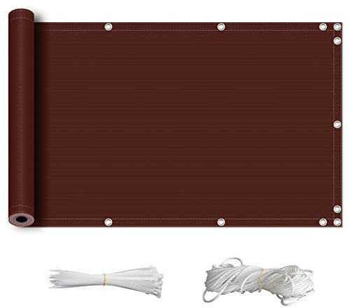 ZQXFZ Brise Vue pour Balcon 50x350cm 165g/㎡ Coupe-Vent Assemblage Rapide la Protection de la Vie privée Toile De Balcon Brise Vue -Marron.