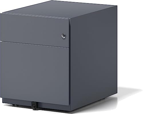 BISLEY Note Rollcontainer mit 2 Schüben aus Metall abschließbar in anthrazit - Bürocontainer mit Universalschublade & Hängeregistratur, Container mit Schloss für Büro & Homeoffice auf Rollen