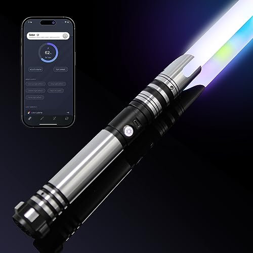 Pixel Heavy Metal Duel Light Saber - Smooth Swing with Motion Control, 34 Sound Fonts, Unlimited Color Changing 16 Colors, Suitable for Adults, Boys, Birthday Gifts, Halloween Cosplay