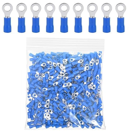 ETOPARS 100 Stück M8 Ringkabelschuhe Kupfer 8,4mm Loch Ring Kabelschuhe | Blau 14-16AWG Isolierte Elektrische Anschlussklemme Kabelverbinder Quetschverbindern Steckverbinder