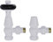 NRG Traditional Antique Angled Central Heating Radiator Valve 15mm Thermostatic + Lockshield Valve White with Black Hand Wheel