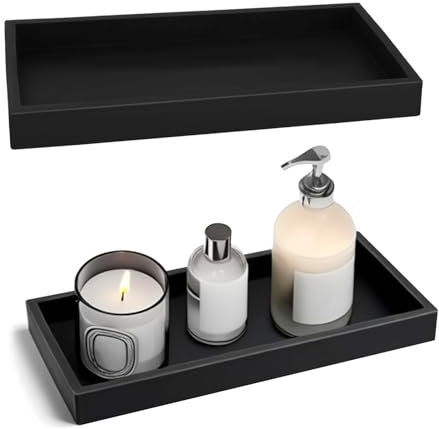 yivom Juego de 2 Bandejas de Baño 10 x 20 cm Bandeja Rectangular Negra, Bandeja Pequeña, Bandeja Decorativase para Tocador,Fregadero de Cocina Y Bandeja de Silicona para Baño
