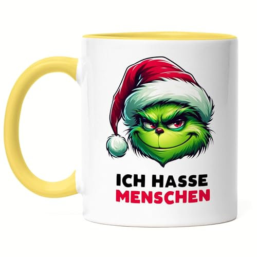 Hey!Print Ich hasse Menschen Tasse Gelb Ironie Weihnachten Lustiger Spruch Fun