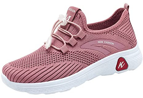Stivaletti con Tacco Donna Porta Stivali Autunno Donna Sport Piatto Antiscivolo Slip On Elastico Mesh Traspirante Comodo Tinta Unita Stile Casual Stivali con Tacco A Rocchetto Stivali (Pink, 37)