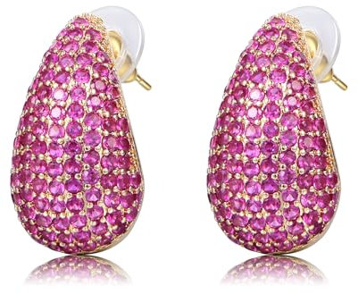 WillTen Goldene Ohrringe Damen mit Rosa Kubischen Zirkonia, Gold Hoop Earrings Wassertropfen Tropfen Teardrop für Frauen