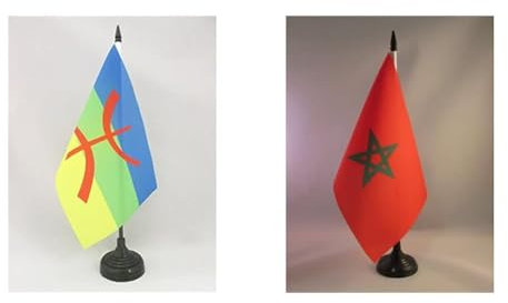 Drapeau de table Kabylie 21x14cm - PETIT Drapeaux DE BUREAU kabyle - Algérie berbère 14 x 21 cm - AZ FLAG & Drapeau de table Maroc 21x14cm - PETIT Drapeaux DE BUREAU marocain 14 x 21 cm - AZ FLAG