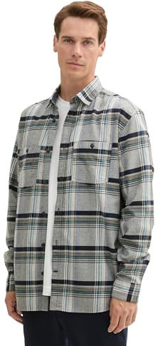 Tom Tailor Herren Comfort Fit Hemd mit Karomuster,35971 - Green Herringbone Check, XXXL