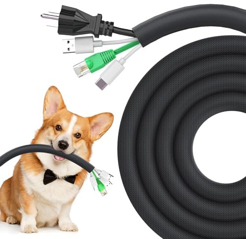 REFLYING Hund und Katze Kabelschutzgitter, Kabelschläuche 3 Meter-12,7mm, Schutz von Kabeln vor dem Kauen von Haustieren, Expandable Geflochtene Selbstschließend Kabelschlauch, Schwarz