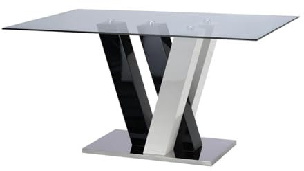 Vente-unique-Mesa de Comedor Winch - 6 Cubiertos - MDF y Cristal Templado - Negro y Blanco