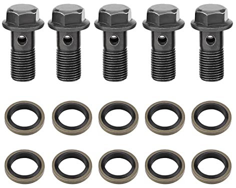 TKSE Hohlschraube M10x1mm, 5 Stück Motorrad Bremshohlschraube und Unterlegscheiben Eisen Bremse Banjo Hohlschrauben Passend für Bremssattel Hauptzylinder(M10×1mm)