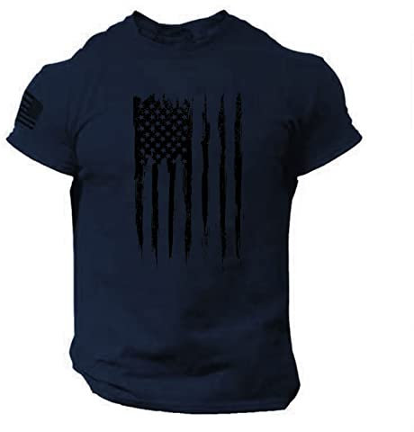 LOIJMK Sommer-Herren-T-Shirt mit US-Flaggen-Logo, lässig, Fitness, 3D-Druck, kurzärmelig Tischart Herren (Navy, XXXXL)