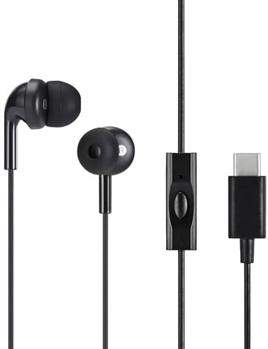 Amazon Basics Cablato Auricolari in-ear con filo, USB-C e microfono, misura unica, nero