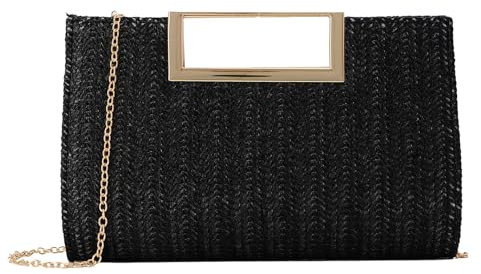 EVEOUT Stroh Clutch für Damen Stroh Abendhandtasche Sommer Gewebt Hochzeitstasche Umhängetasche für Party Urlaub
