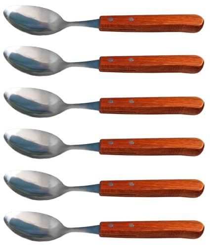 Acan Tradineur - Pack de 6 cucharas de Mesa de Acero Inoxidable y Mango de Madera, Cubiertos clásicos de Cocina, aptas para lavavajillas - 20 cm