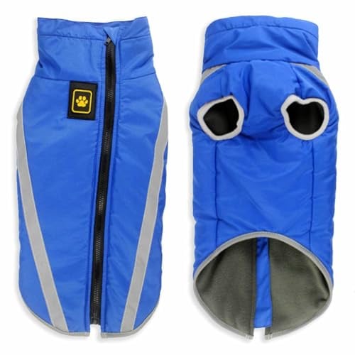 Monkimau Winterjacke für große Hunde XL bis 6XL | Hundemantel Hundejacke Wasserabweisend mit Leuchtstreifen Unterlegtem Reißverschluss und Gummizug (Blau, 6XL)