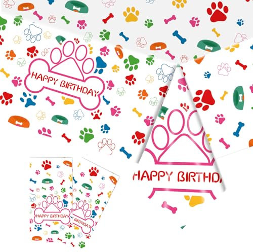 2pcs Rainbow Paw Print Dog Birthday Tablecloth,137*274cm Kids Themed Party Puppy Plastic Table Cloth Pet Dog Table Cover for Puppy Dog Themed Birthday Party Supplies,Dogs Birthday Party Decorations