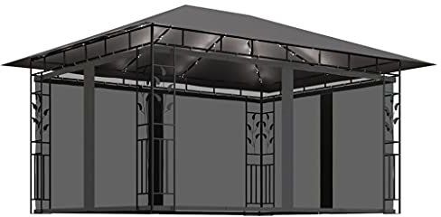 Pavillon mit Moskitonetz & LED-Lichterkette 4x3x2,73m Anthrazit, 3070317