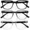 OPULIZE LEO Lesebrille - 3er-Pack - Großes Rechteckiges Gestell - Schwarz, Grau, Klar - Herren Damen - Federscharniere - RRR55-17C - +1.50