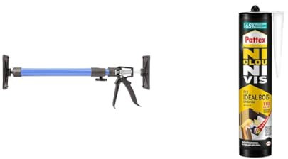 kwb Support de montage stable ou support télescopique, court, extensible de 50 à 115 cm & Pattex Ni Clou Ni Vis Fix Idéal Bois (cartouche de 380 g) – Colle de fixation à maintien immédiat
