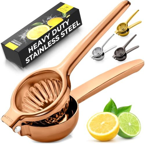Zulay Kitchen Presse-citron en acier inoxydable – Bol presseur en métal massif de qualité supérieure – Grand presse-agrumes manuel et presse-citron vert en acier inoxydable – Or rose