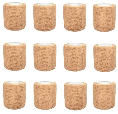 12 Rollen Selbstklebender Verband Selbsthaftende Bandage Elastische Binde Wundverband Fixierbinde für Knie Handgelenk und Sprunggelenk Hautfarben 5cm