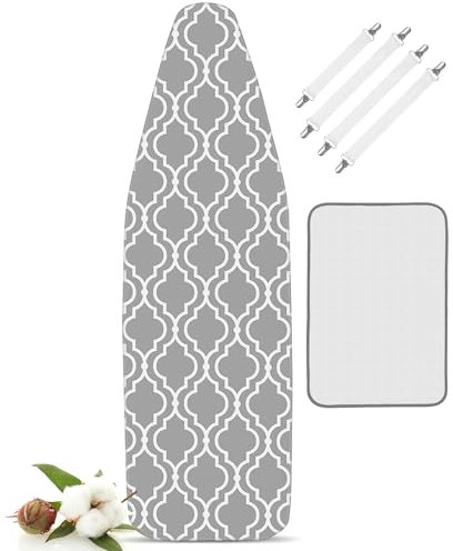 LaFleurs® Bügelbrettbezug 140x45 (Größe XL) – Baumwolle mit Komfortpolsterung – mit Spanner für festen Halt – für Dampfbügelstation & schnelles Bügeln – passend für 130–140 x 38–45 cm Bügeltisch