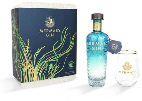 Mermaid Gin Seagrass Gift Set - Smooth Yet Complex, Refreshing & Invigorating London Dry Gin - Vegan & Gluten Free, 50cl