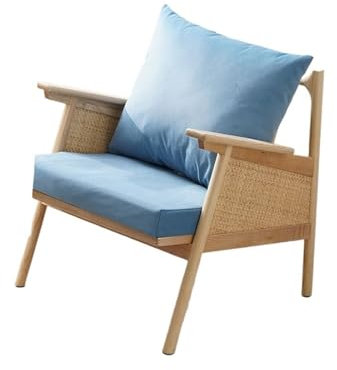 Rattan-Akzentstuhl Rattan-Lesestuhl – Sofastuhl aus Holz und Rattangeflecht im japanischen Stil for kleine Räume – bequemer Rattan-Loungesessel for Wohnzimmer, Schlafzimmer oder Balkon Sessel(Blue)