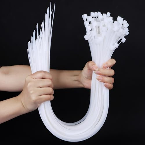 Fascette Elettricista Plastica Bianche 100 Pezzi 650 x 8,8 mm Lunghe Fascette Fermacavi Nylon per La Gestione dei Cavi Giardinaggio